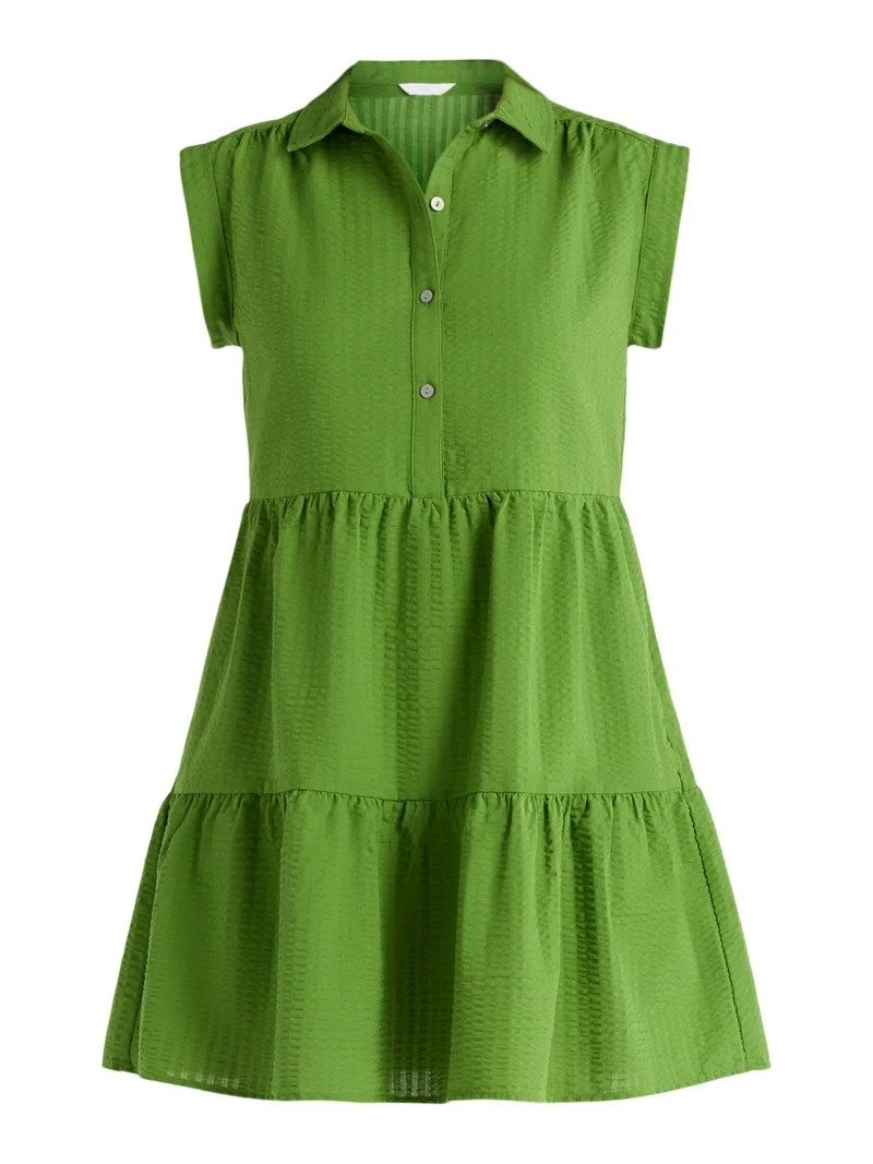 Time and Tru Women's Tiered Mini Shirtdress, Sizes XS-XXXL | Walmart (US)