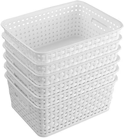 AnnkkyUS 6-Pack White Storage Plastic Baskets, Plastic Weave Basket for Organizing | Amazon (US)