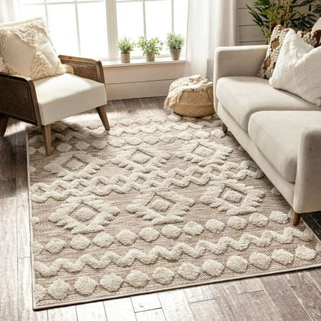 Well Woven Bellagio Chiara Tribal Moroccan Beige 5'3"" x 7'3"" High-Low Flat-Weave Area Rug | Walmart (US)