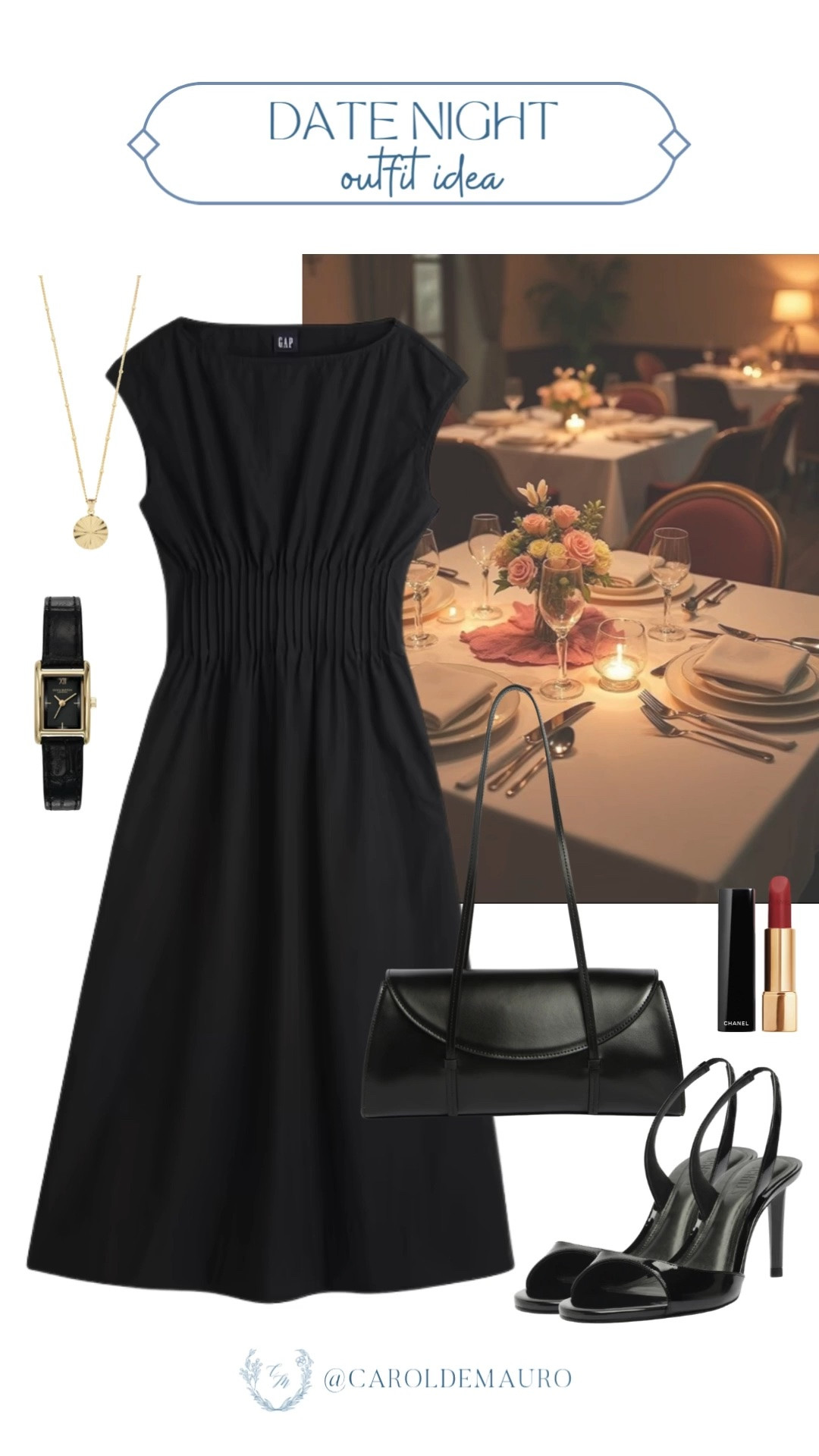 date night outfit idea, all black look, smocked waist midi dress, peep toe sandals, shoulder bag, lbd, little black dress, wardrobe staple, petite fashion, modest look

#LTKootd #LTKPetite #LTKU