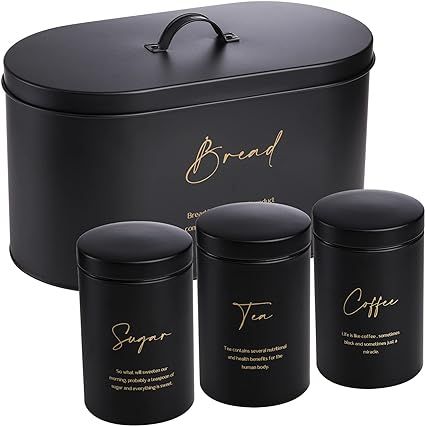Hacaroa Set of 4 Bread Box and Canister Set for Kitchen Countertop, Metal Bread Bin Sugar Tea Cof... | Amazon (US)