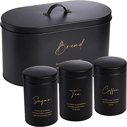 Hacaroa Set of 4 Bread Box and Canister Set for Kitchen Countertop, Metal Bread Bin Sugar Tea Cof... | Amazon (US)