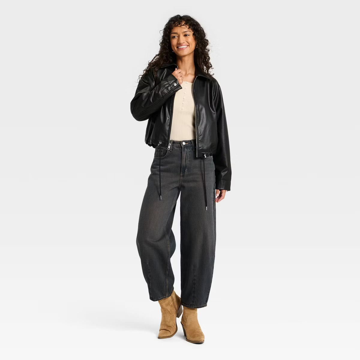 Women's Faux Leather Bubble Jacket - Universal Thread™ Black | Target