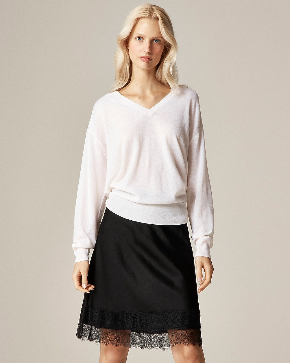 Oversized featherweight cashmere V-neck sweater | J. Crew US