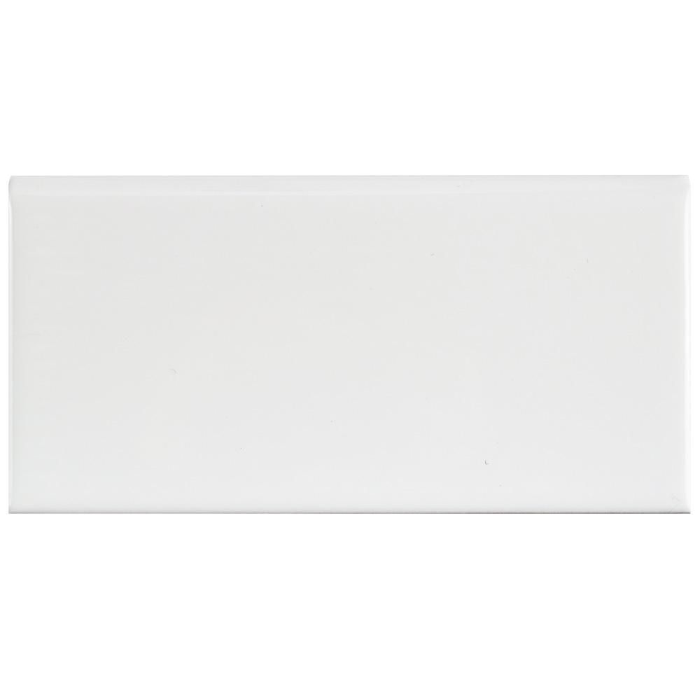 Park Slope Subway Glossy White 3 in. x 6 in. Ceramic Bullnose Wall Trim Tile | The Home Depot