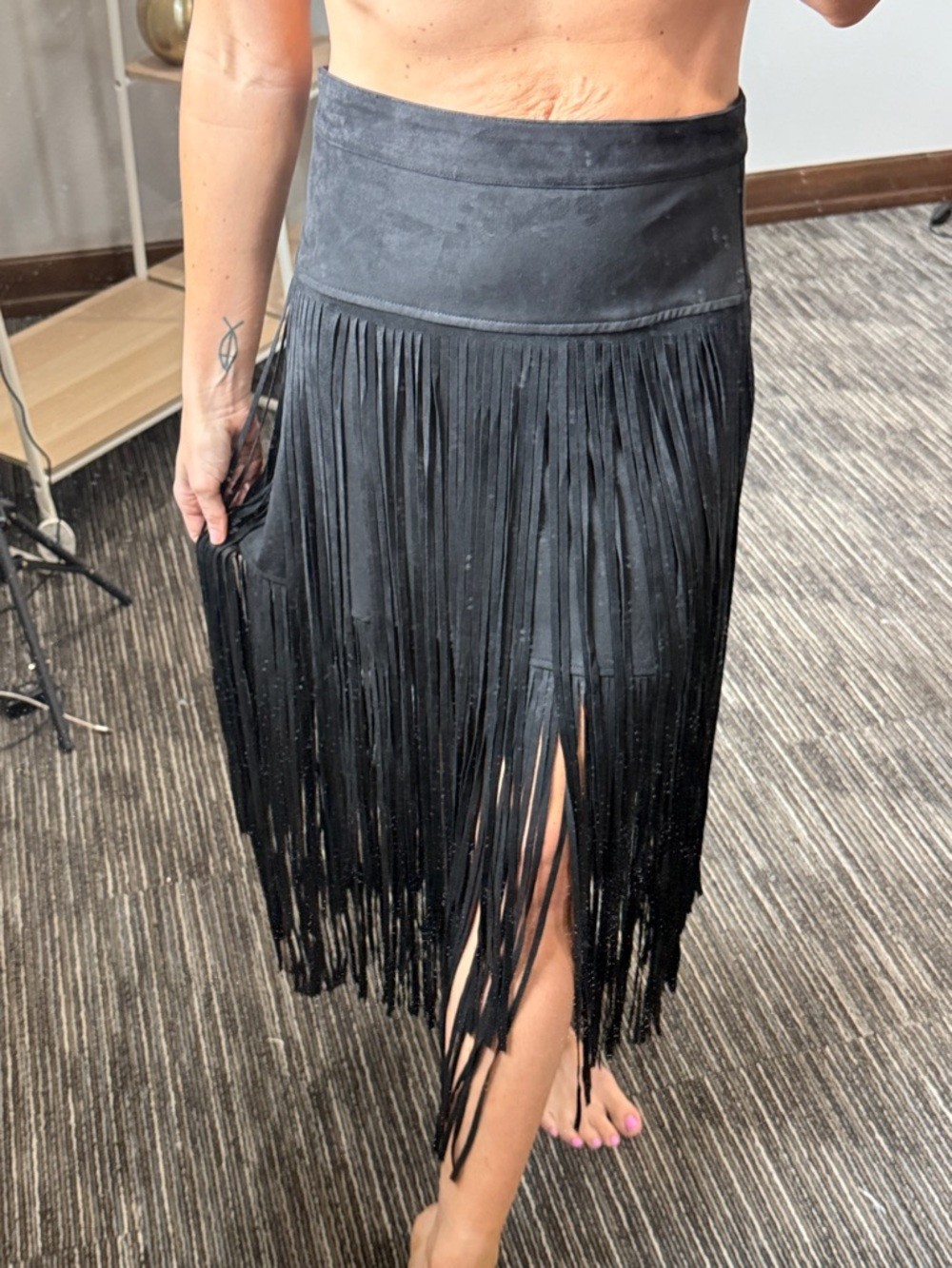 NWT Black Fringe Midi Skirt | Poshmark