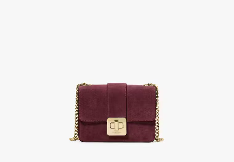 Kate Spade Phoebe Suede Turnlock Mini Flap Crossbody, Dark Merlot | Kate Spade Outlet