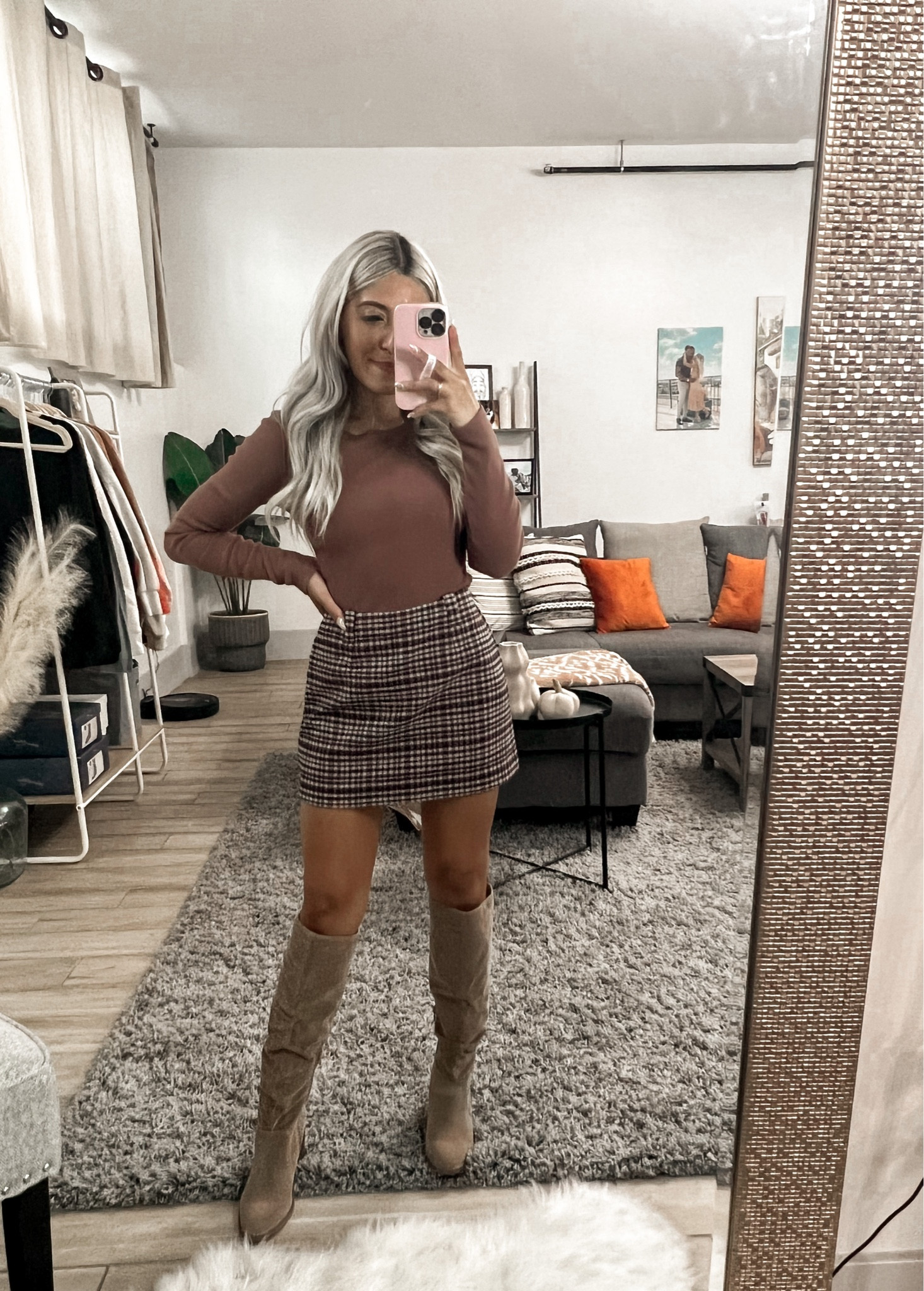Fall outfit 
Bodysuit 
Brown outfit
Neutral outfit 
Plaid skirt 
Knee high boots 
Brown boots 
Mini skirt 
Pumpkin patch outfit 
Fall trends 
Abercrombie finds 


#LTKSeasonal #LTKsalealert #LTKU