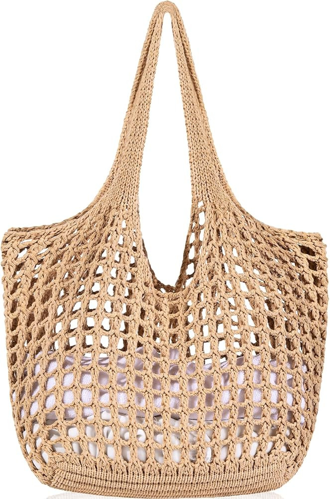 WantGor Crochet Bags, Beach Mesh Tote Bag Womens Shoulder Shopping Handbag Casual Travel Totes Ba... | Amazon (US)