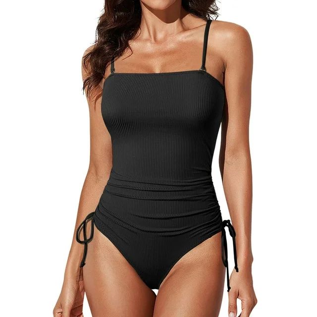 Eytino Plus Size One Piece Swimsuit Women Ribbed One Piece Bathing Suit Tummy Control Cheeky Tie ... | Walmart (US)