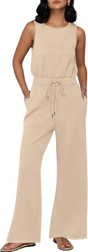 AUTOMET Air Essentials Jumpsuits for Women 2023 New Casual Summer Outfits Sleeveless Wide Leg Lon... | Amazon (US)