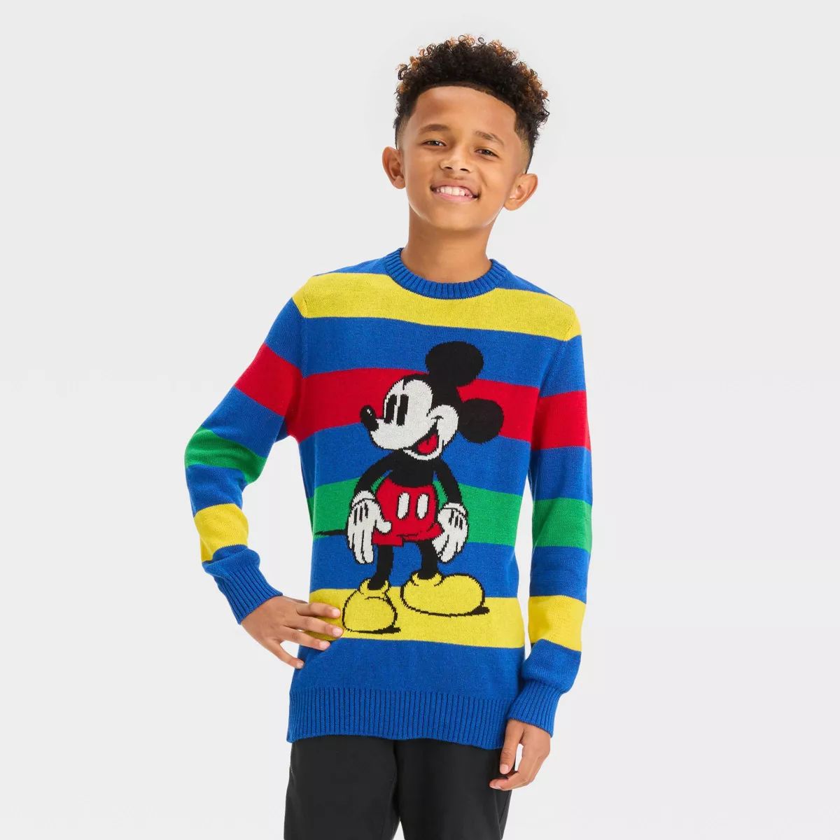 Boys' Disney 100 Matching Family Mickey Mouse Retro Re-Imagined Striped Pullover Sweater - Blue | Target