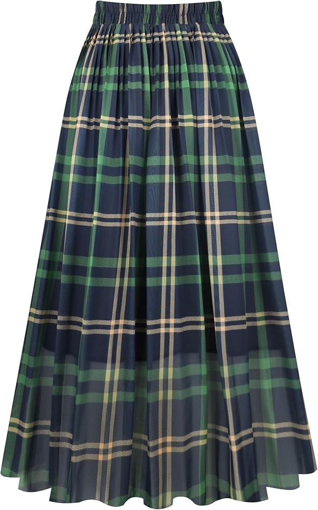 Kingfancy Women's Pleated Skirt Chiffon Elastic Waist A-Line Midi Length Skirt | Amazon (US)