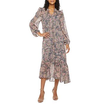 a.n.a Long Sleeve Floral High-Low A-Line Dress | JCPenney