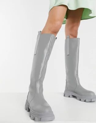 Public Desire Genius knee high chunky boots in gray | ASOS (Global)
