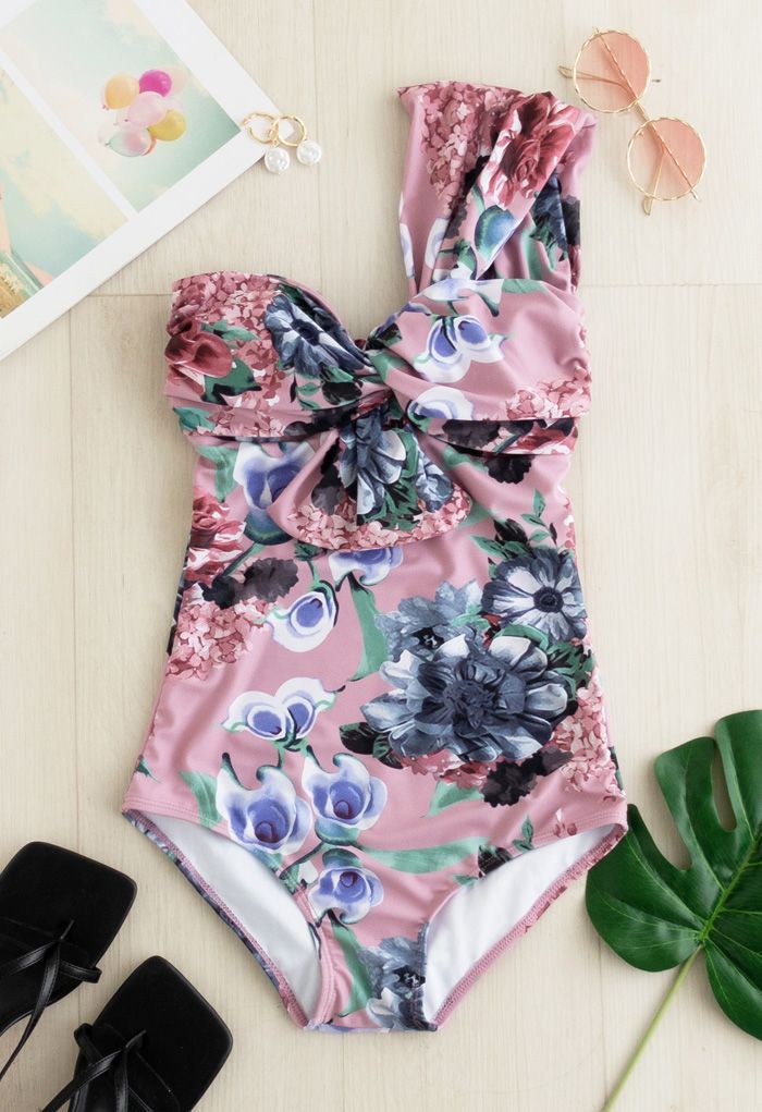 Sweet Knot Floral One-Shoulder One-Piece Swimsuit | Chicwish
