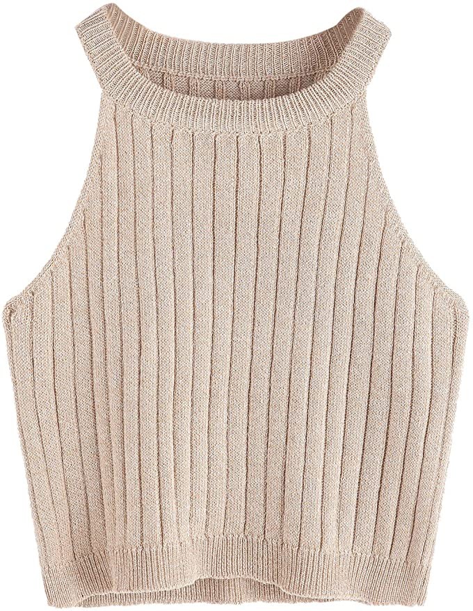 SweatyRocks Women's Knit Crop Top Ribbed Sleeveless Halter Neck Vest Tank Top | Amazon (US)