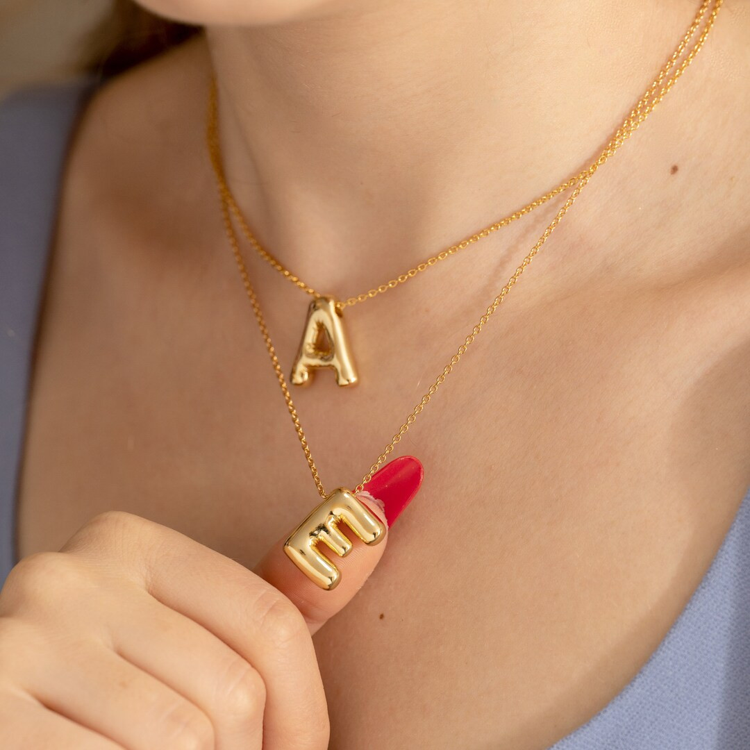 Bubble Initial Necklace, Gold Balloon Initial Letter Necklace, Custom Necklace for Women, 3D Lett... | Etsy (US)