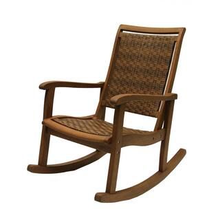 Outdoor Interiors Brown Wicker and Eucalyptus Outdoor Rocking Chair 21095RC - The Home Depot | The Home Depot