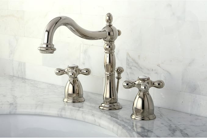 Kingston Brass KB1976AX Heritage Widespread Lavatory Faucet Metal Cross Handle, Polished Nickel | Amazon (US)