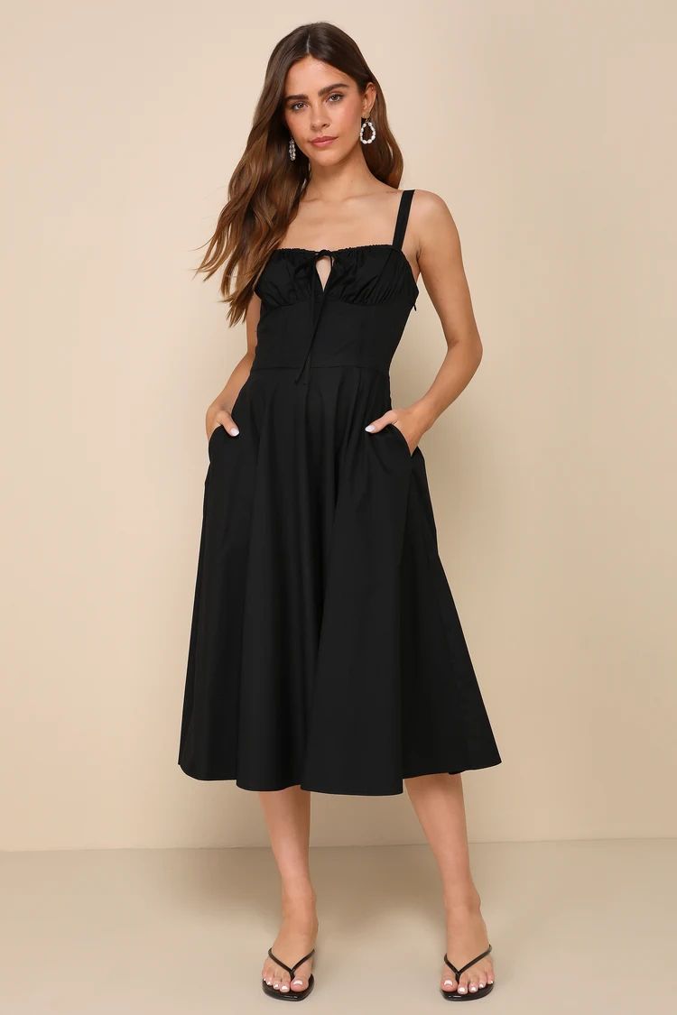 Black Bustier Midi Dress With Pockets | Spring Dress Women | Womens Spring Dress | Lulus
