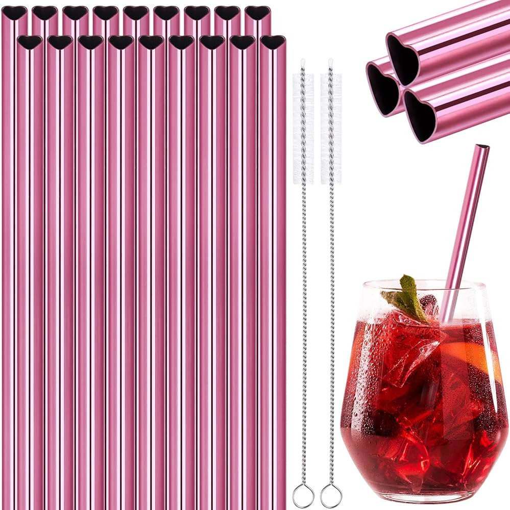 [18 PCS] New Heart Shape Metal Straws 304 Food Grade Stainless Steel, Tomorotec Bulk Reusable Sta... | Amazon (US)