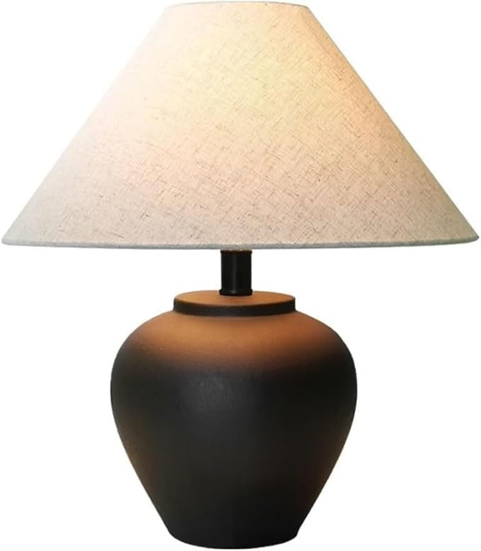 Desk Light Ceramic Jar Table Lamp Bedroom Bedside Elegant Living Room for Home Office(Black) | Amazon (US)