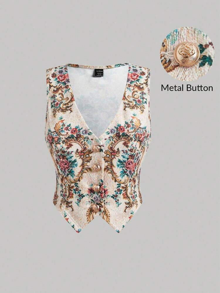 SHEIN MOD Retro Palace Princess Metal Button Vest, Fall / Winter Women Clothes, Vest, Beach, Part... | SHEIN