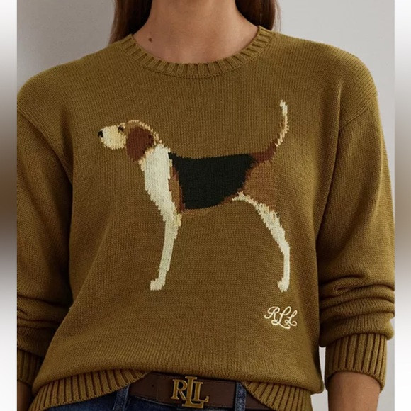 Intarsia-Knit Beagle Crew Neck "LRL" Script Embroidered Sweater XS NWT | Poshmark