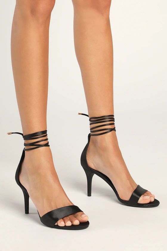 Clairee Black Satin Lace-Up Heels | Lulus (US)