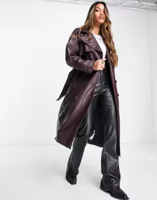 Bershka faux leather trench coat … curated on LTK