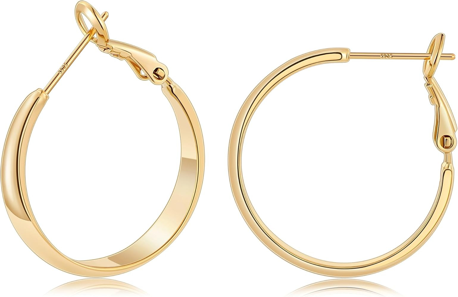 Gacimy 5mm Wide Gold Hoop Earrings for Women, 14K Gold Plated Hoops with 925 Sterling Silver Post... | Amazon (US)
