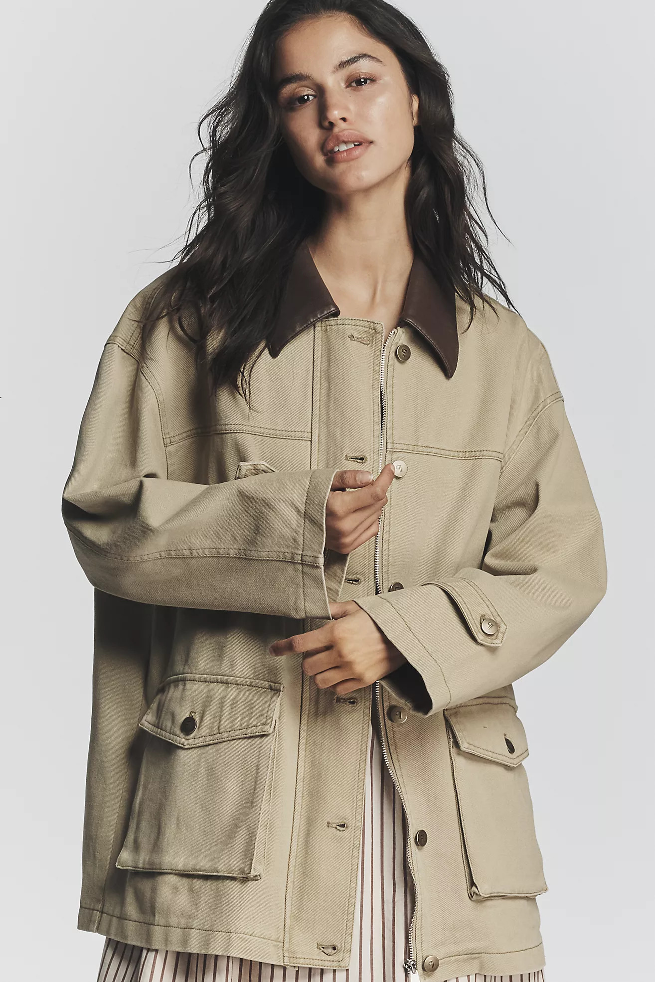 Pilcro Faux-Leather Collar Barn Jacket | Anthropologie (US)