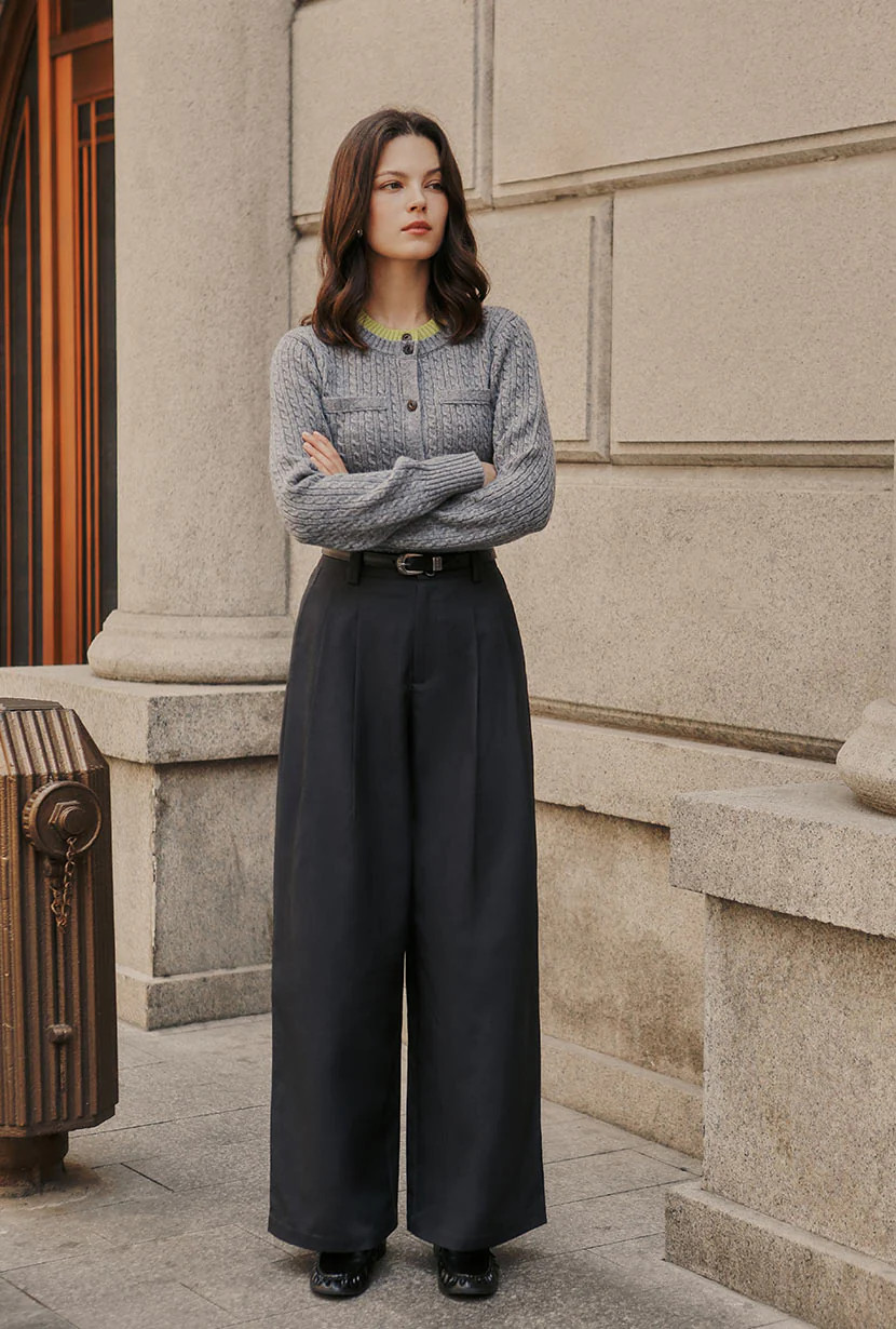 Carlo Wool Blend Wide Pants - Grey | Petite Studio NYC