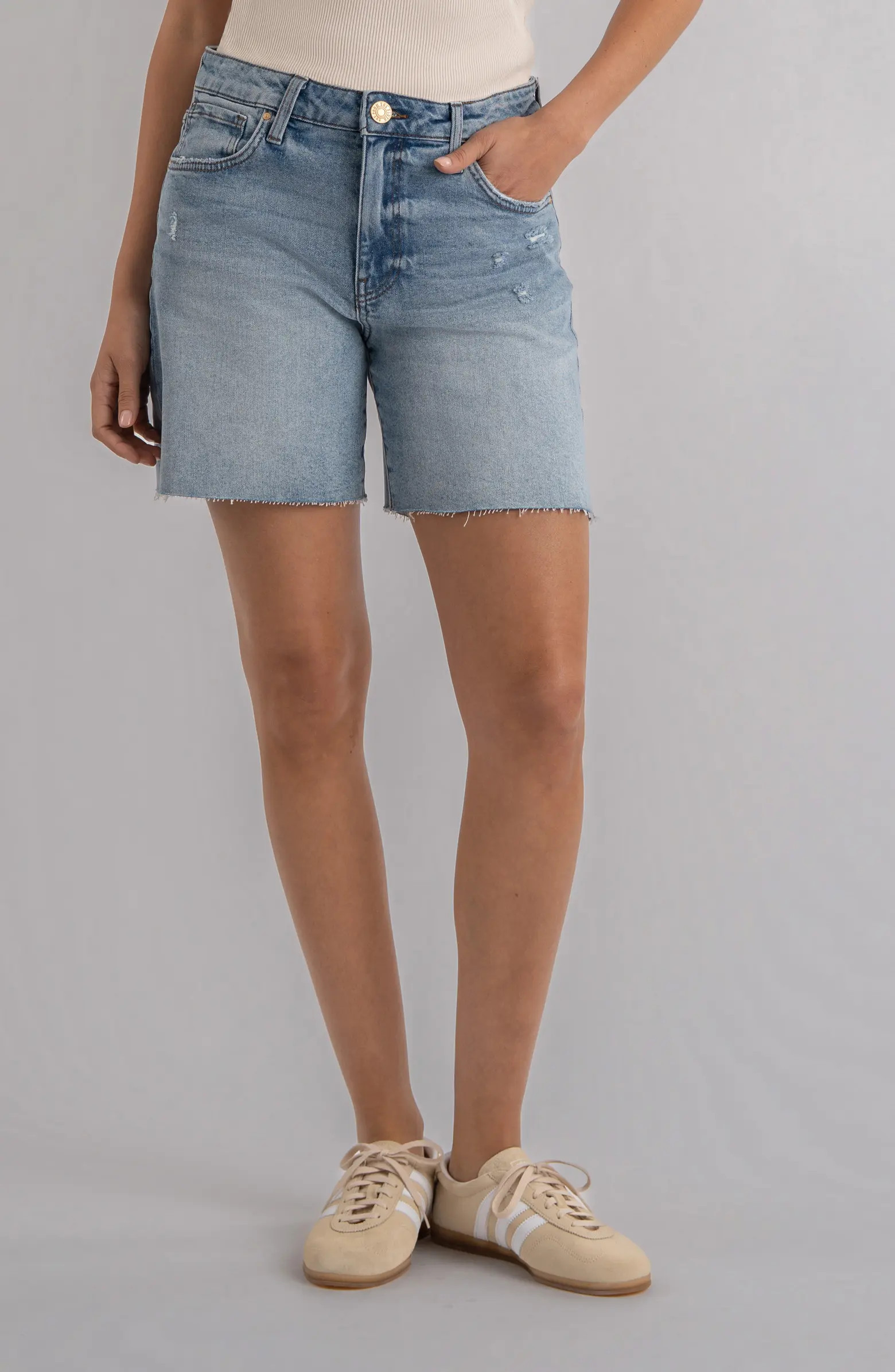 Hailey Raw Hem High Waist Denim Bermuda Shorts | Nordstrom