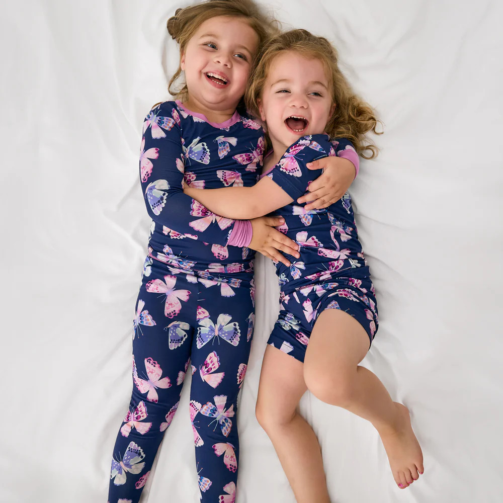 Royal Butterflies Two-Piece Short Sleeve & Shorts Pajama Set | Little Sleepies