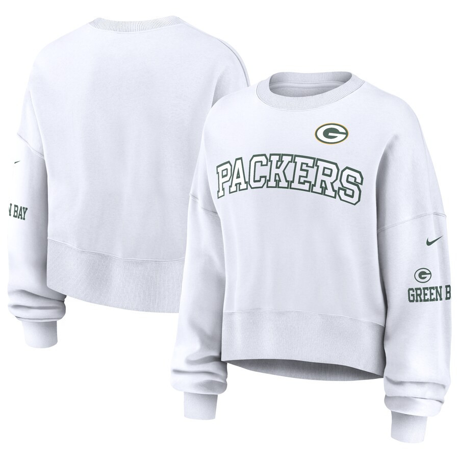 Women's Green Bay Packers Nike White Oversized Long Sleeve Cropped Sweatshirt | NFL Shop