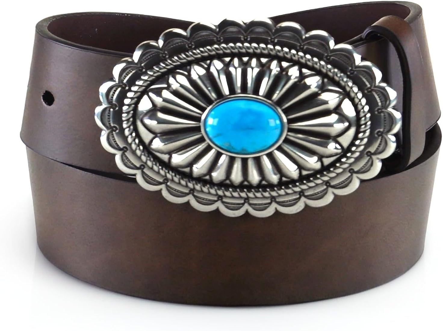 ARIAT Women's Basic Brown Strap Tirqouise Buckle Belt | Amazon (US)