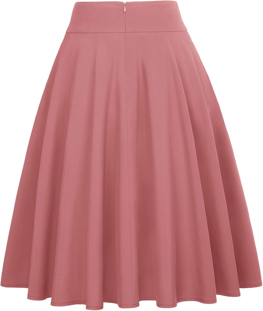 Belle Poque Women's High Waist A-Line Pockets Skirt Skater Flared Midi Skirt | Amazon (US)