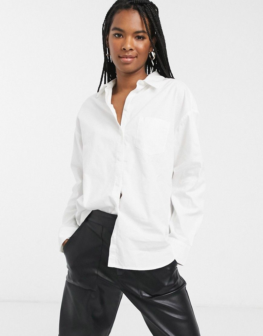 Monki button through oversized shirt in white | ASOS (Global)