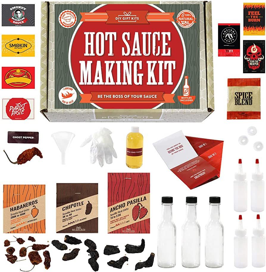 DIY Gift Kits Standard Hot Sauce Making Kit with 3 Recipes, Bottles & More: All-Inclusive Set for... | Amazon (US)