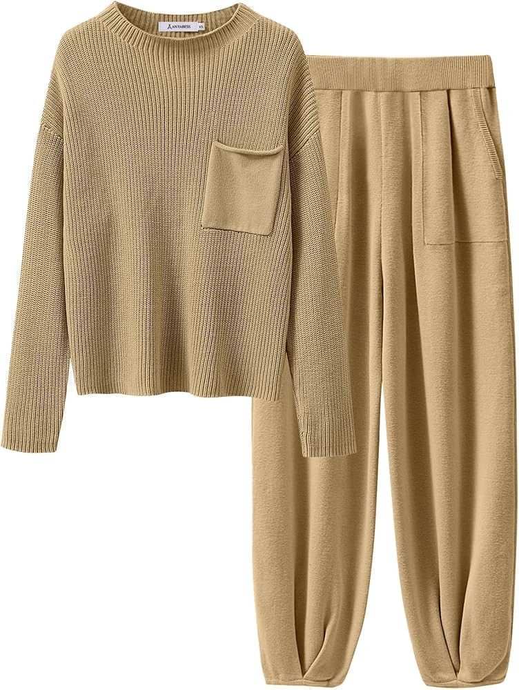 ANRABESS Women's Two Piece Outfits Long Sleeve Knit Top Fall Sweater Set Oversized Pants Tracksui... | Amazon (US)