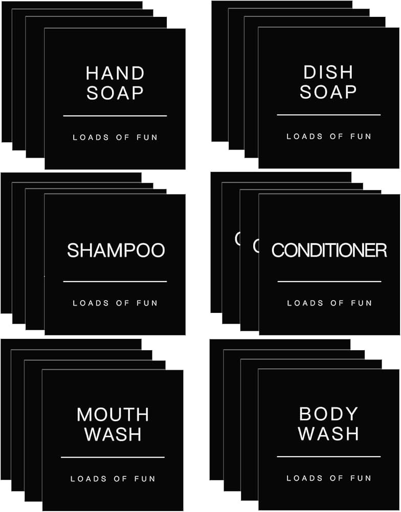 24PCS Black Waterproof Soap Dispenser Labels, Modern, 2.6"x2.6", Bathroom Labels for Glass/Plasti... | Amazon (US)