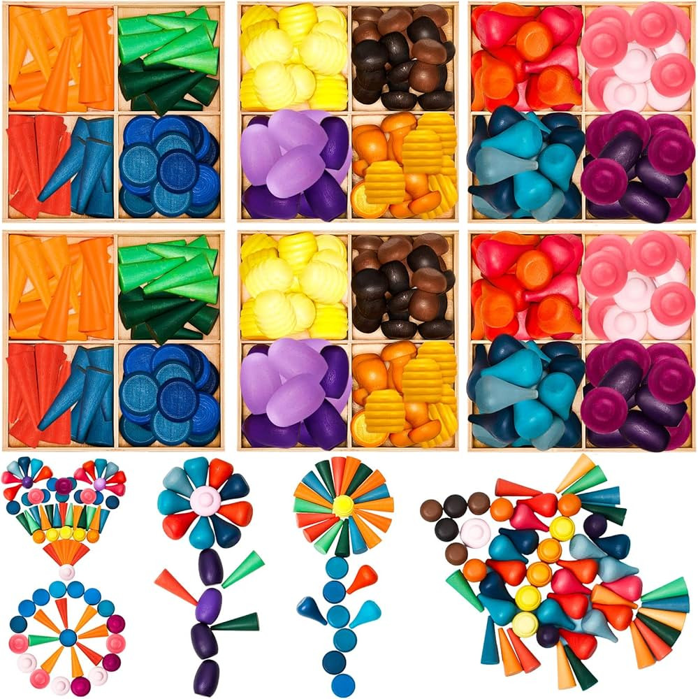 Loose Parts Play Materials Set Wooden Mandala Toys Kit Wood Sensory Play Toys 27 Rainbow Color 7 ... | Amazon (US)