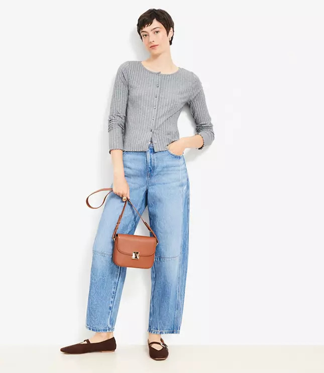 Seamed High Rise Barrel Jeans in Vintage Distressed Wash | LOFT