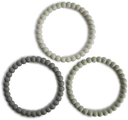 mushie Pearl Teether Bracelet | 3-Pack (Green Tea/Cool Gray/Sea Salt) | Amazon (US)
