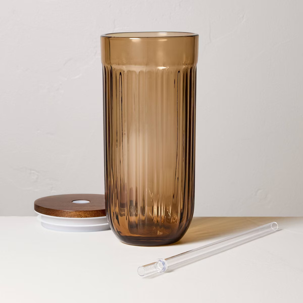 21oz Fluted Glass Tumbler with Wood Lid - Hearth & Hand™ with Magnolia | Target