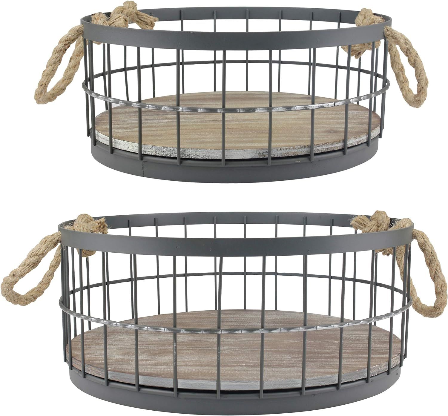 Stonebriar 2pc Round Stackable Metal Wire and Wood Basket Set with Rope Handles, Rustic Decor for... | Amazon (US)