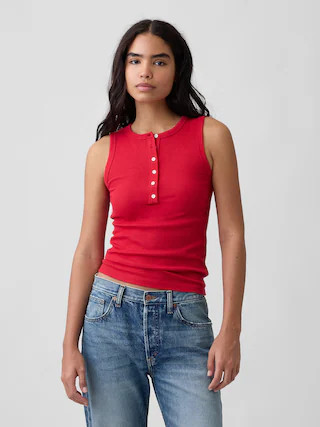 Ribbed Henley Tank Top | Gap Factory
