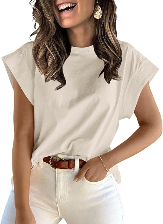 ZDC Women's Cap Sleeve Tank Tops Summer Crew Neck T Shirts Basic Loose Fit Solid Tee | Amazon (US)